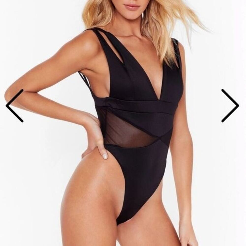 Nasty Gal Black Semi-Sheer One-Piece Swim Bathing Suit Women's Size US 0